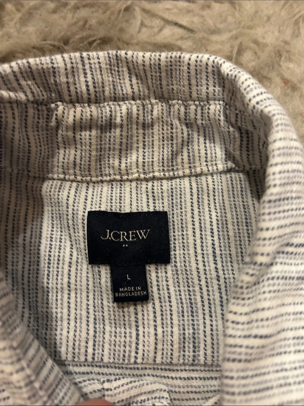 Jcrew Men’s White And Blue Stripped Cotton Blend Short-Sleeve Button-Up Shirt